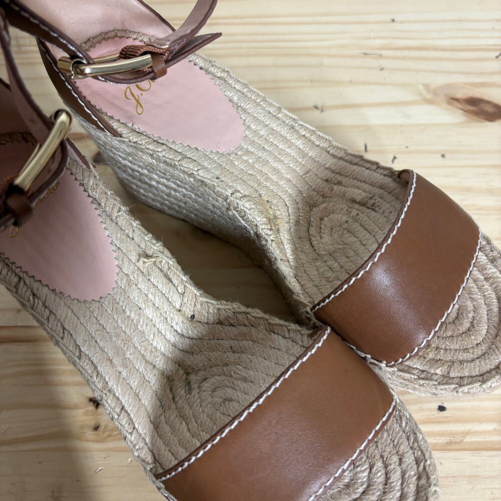 J Crew Size 7 Leather Flatform Wedge Espadrilles Burnished Pecan Brown Heel - Picture 11 of 12